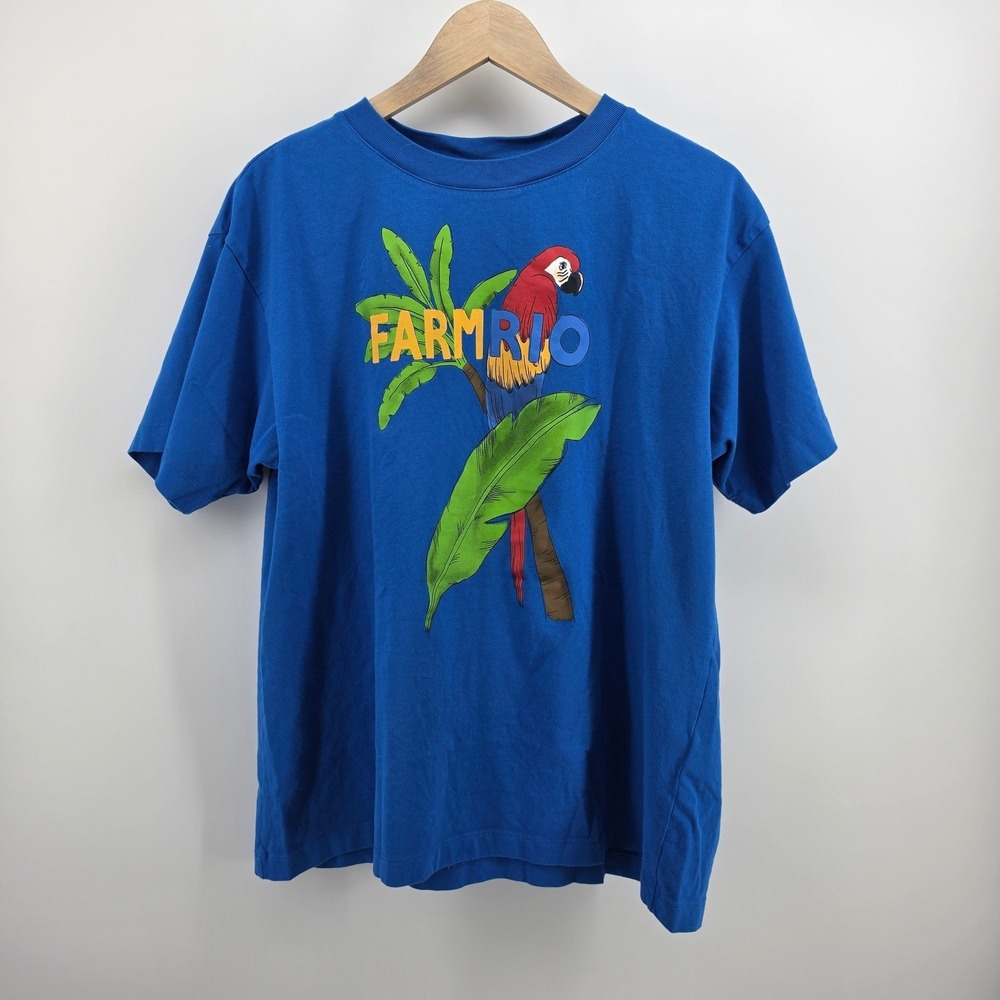 Farm Rio Unisex Blue Tropical Parrot Graphic Cotton T-Shirt Size M